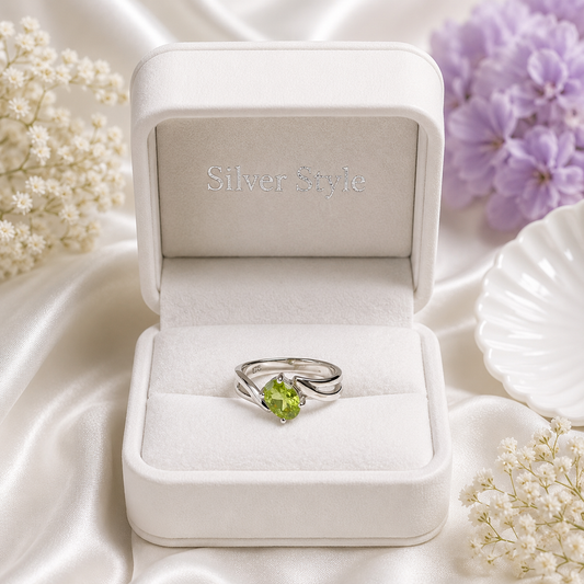 Oval Peridot Bypass Ring in 925 Sterling Silver