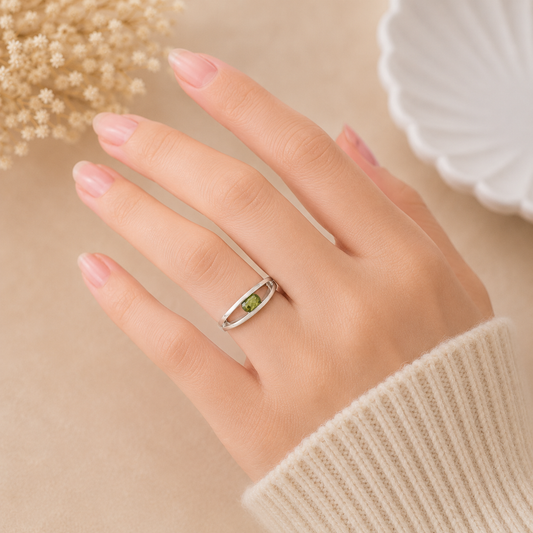 Minimalist Peridot Tension Band Ring in 925 Sterling Silver