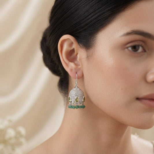 Handcrafted green onyx and peridot jhumka earrings