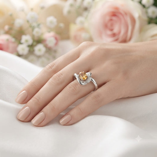 Oval Citrine Ring 925 Sterling Silver Jewelry with Golden Yellow Citrine