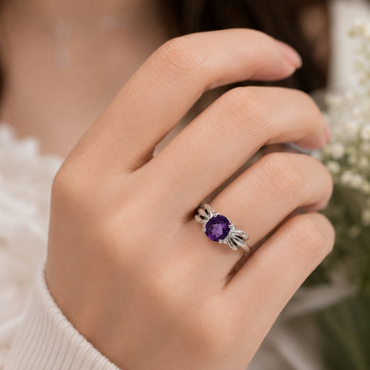 Amethyst Oval Ring in Authentic 925 Sterling Silver for Women