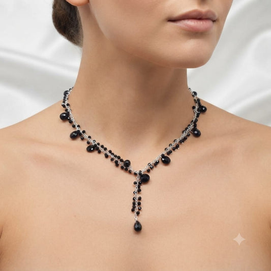 925 Sterling Silver Black Onyx Gemstone Layered Necklace