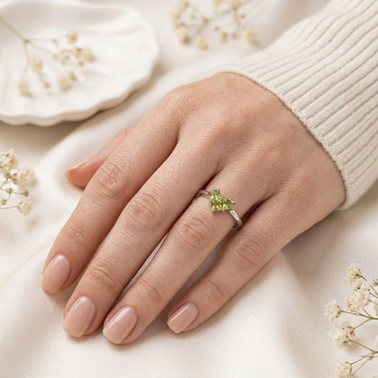 Princess Peridot Heart Ring in 925 Sterling Silver