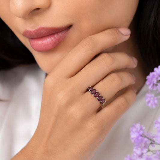 Garnet Classic Ring 925 Sterling Silver