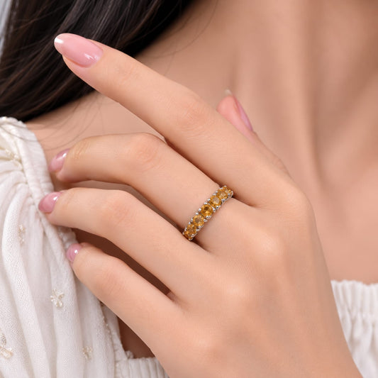 Citrine Band Ring in Authentic 925 Sterling Silver