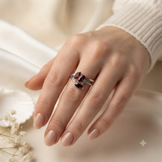 Red Garnet Marquise Bypass Ring in 925 Sterling Silver
