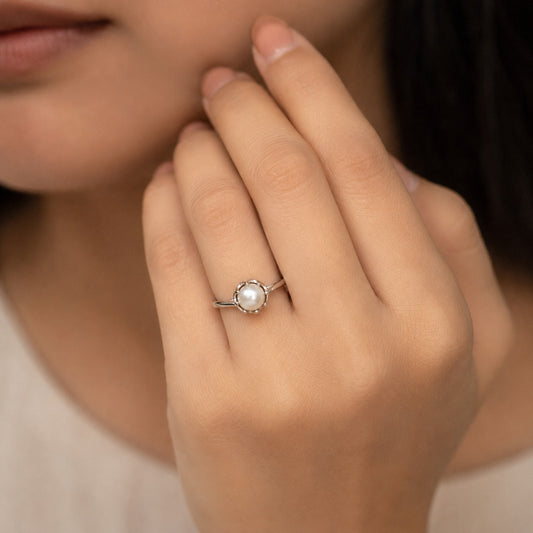 Freshwater Pearl Solitaire Ring 925 Silver