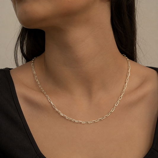 925 sterling silver rectangular link chain for women