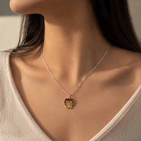 925 Sterling Silver Lion Enamel Charm with Red Mane and Yellow Details