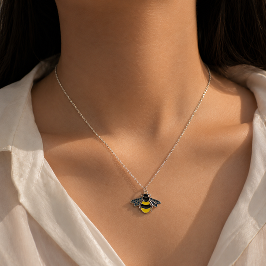 925 Sterling Silver Bumblebee Enamel Charm with Yellow, Black, and Blue Wing Details