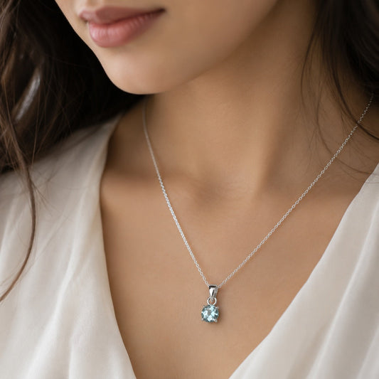 Blue Topaz Pendant in 925 Sterling Silver with Round-Cut Gemstone