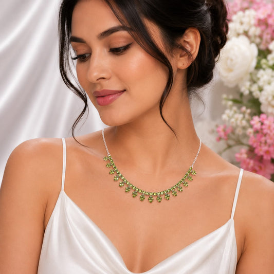 Green Peridot Statement Necklace 925 Sterling Silver