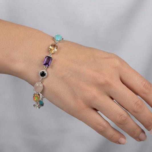 Multicolor Gemstone Bracelet in 925 Sterling Silver
