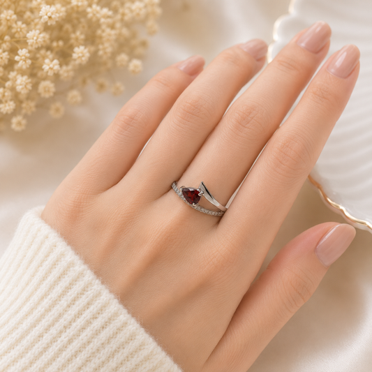 Pear Garnet Bypass Ring in 925 Sterling Silver