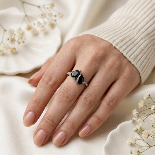 Twin Black Onyx Ring in 925 Sterling Silver Jewelry