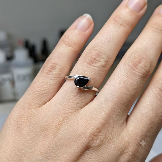 Pear Black Onyx Ring in 925 Sterling Silver Jewelry
