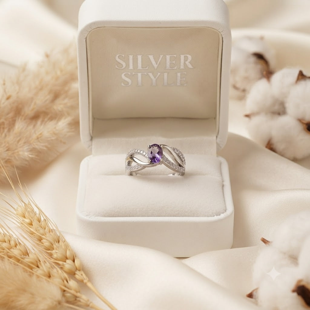 Bypass Amethyst Ring 925 Sterling Silver Jewelry with Oval Purple Amethyst