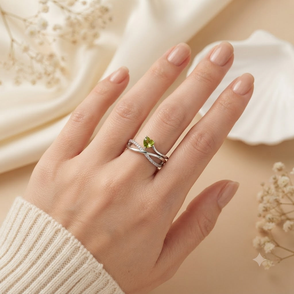 Peridot Heart Infinity Ring in 925 Sterling Silver