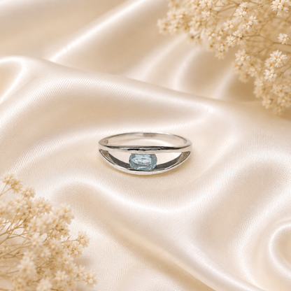 Open Blue Topaz Ring in Authentic 925 Sterling Silver