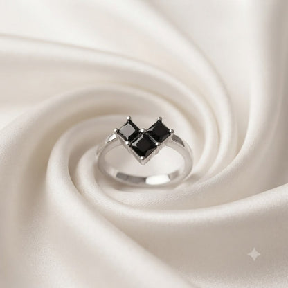 Cluster Black Onyx Ring in 925 Sterling Silver with Square Black Onyx Gemstones