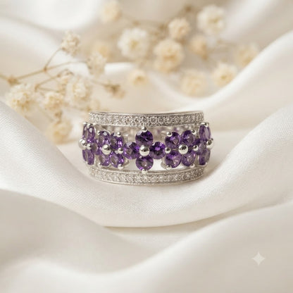 Floral Amethyst Ring in Authentic 925 Sterling Silver