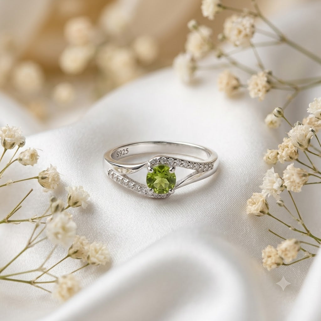 Round Peridot Twirl Ring in 925 Sterling Silver