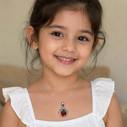 Kids Strawberry Enamel Charm Pendant in 925 Sterling Silver with Red and Green Design