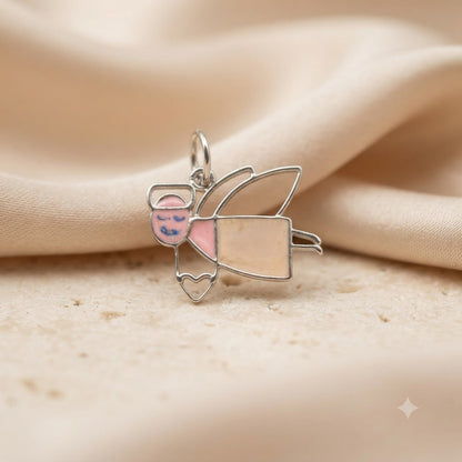 Sterling Silver enamel angel charm with pink and peach details