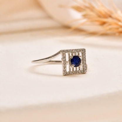 Blue Sapphire Square Ring 925 Silver