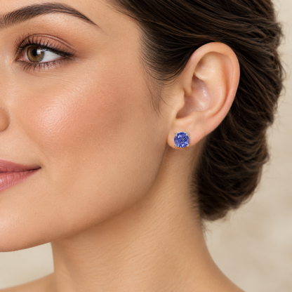 Round Tanzanite stud earrings in 925 sterling silver by Silver Style
