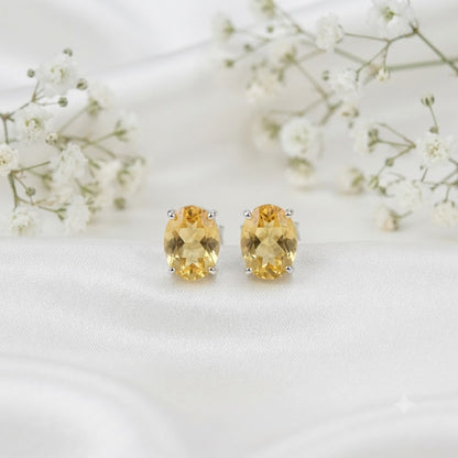 Oval Citrine stud earrings in 925 sterling silver by Silver Style