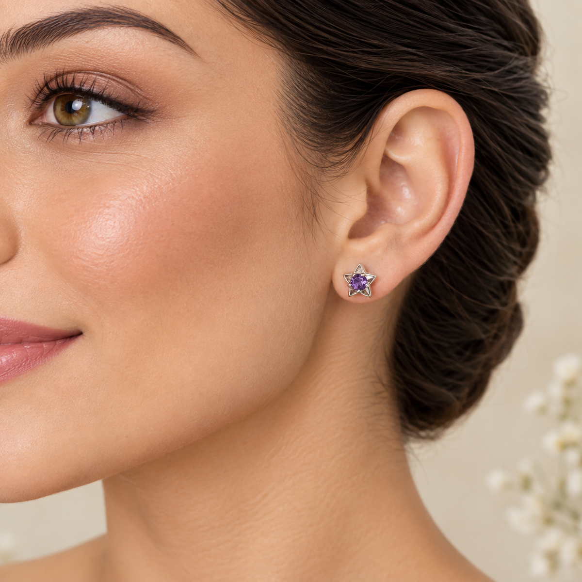 Amethyst star stud earrings in 925 sterling silver by Silver Style