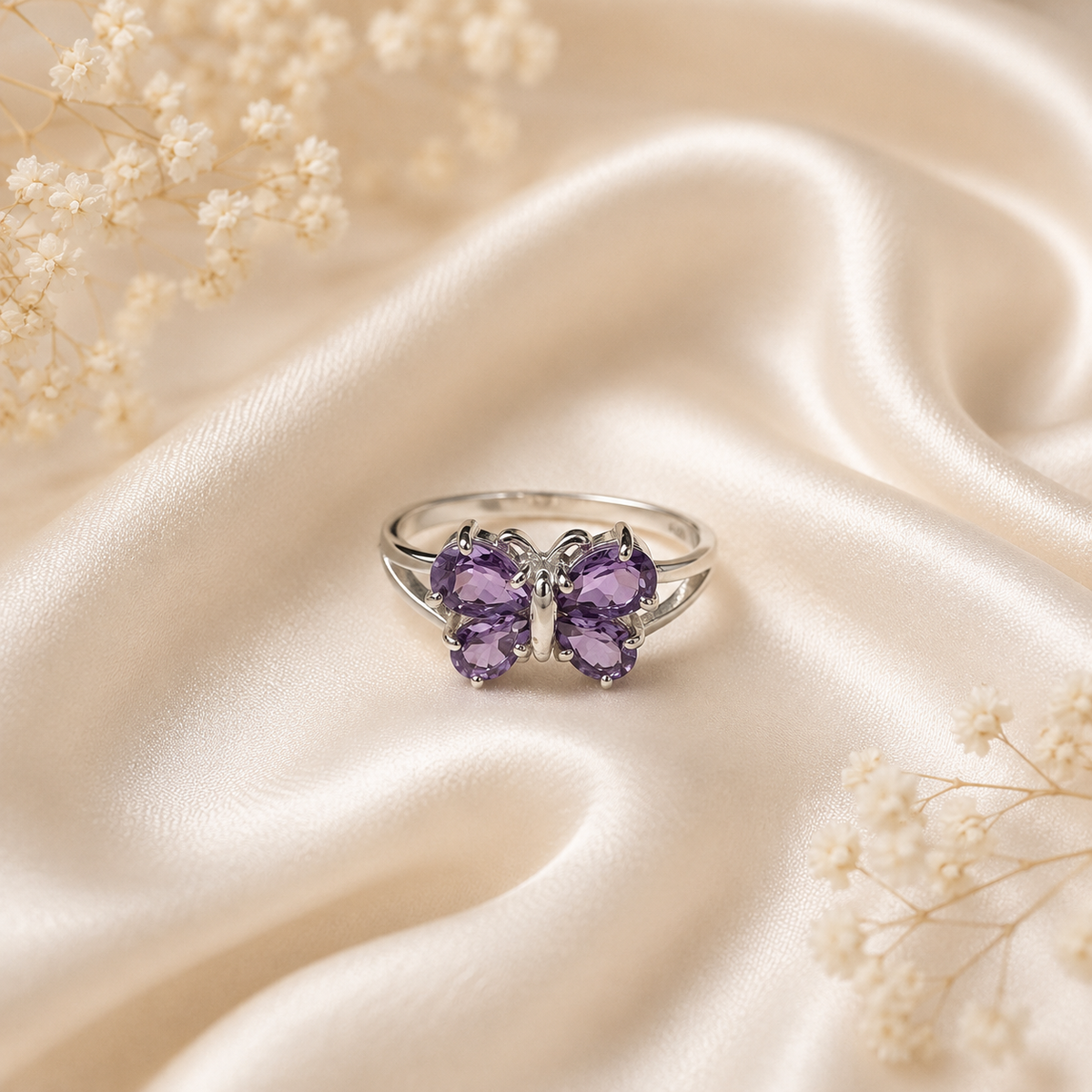 Butterfly Amethyst Ring in Authentic 925 Sterling Silver for Women