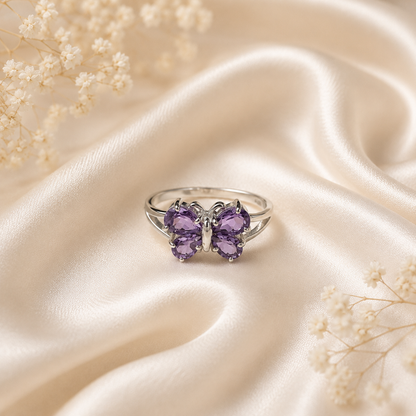 Butterfly Amethyst Ring in Authentic 925 Sterling Silver for Women