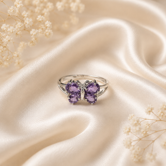 Butterfly Amethyst Ring in Authentic 925 Sterling Silver for Women
