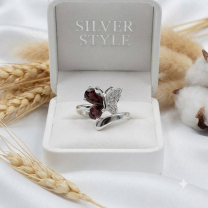 Butterfly Garnet Ring 925 Sterling Silver
