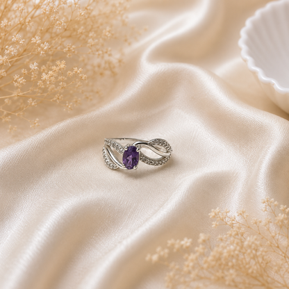 Bypass Amethyst Ring 925 Sterling Silver Jewelry with Oval Purple Amethyst