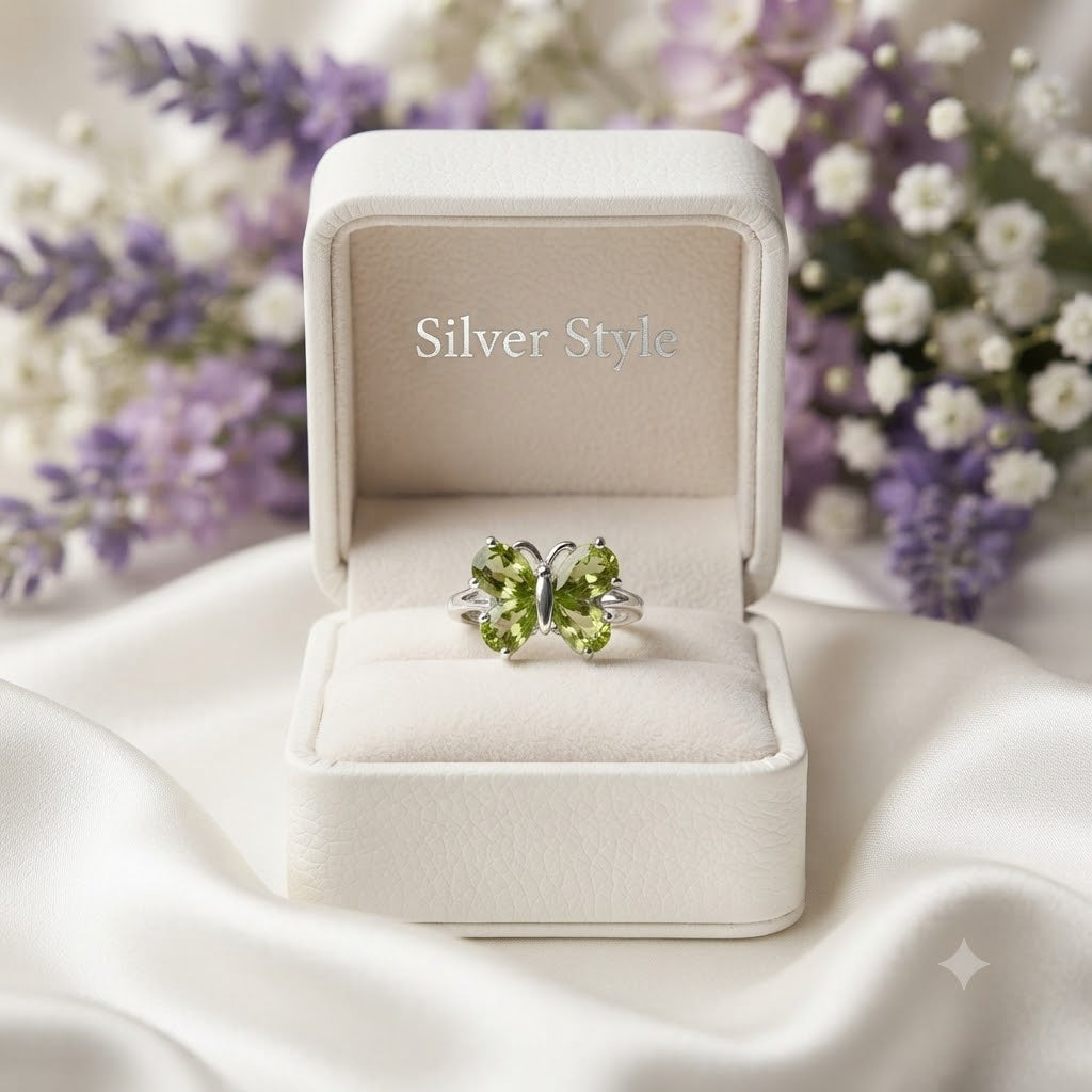 Peridot Butterfly Whimsical Ring in 925 Sterling Silver