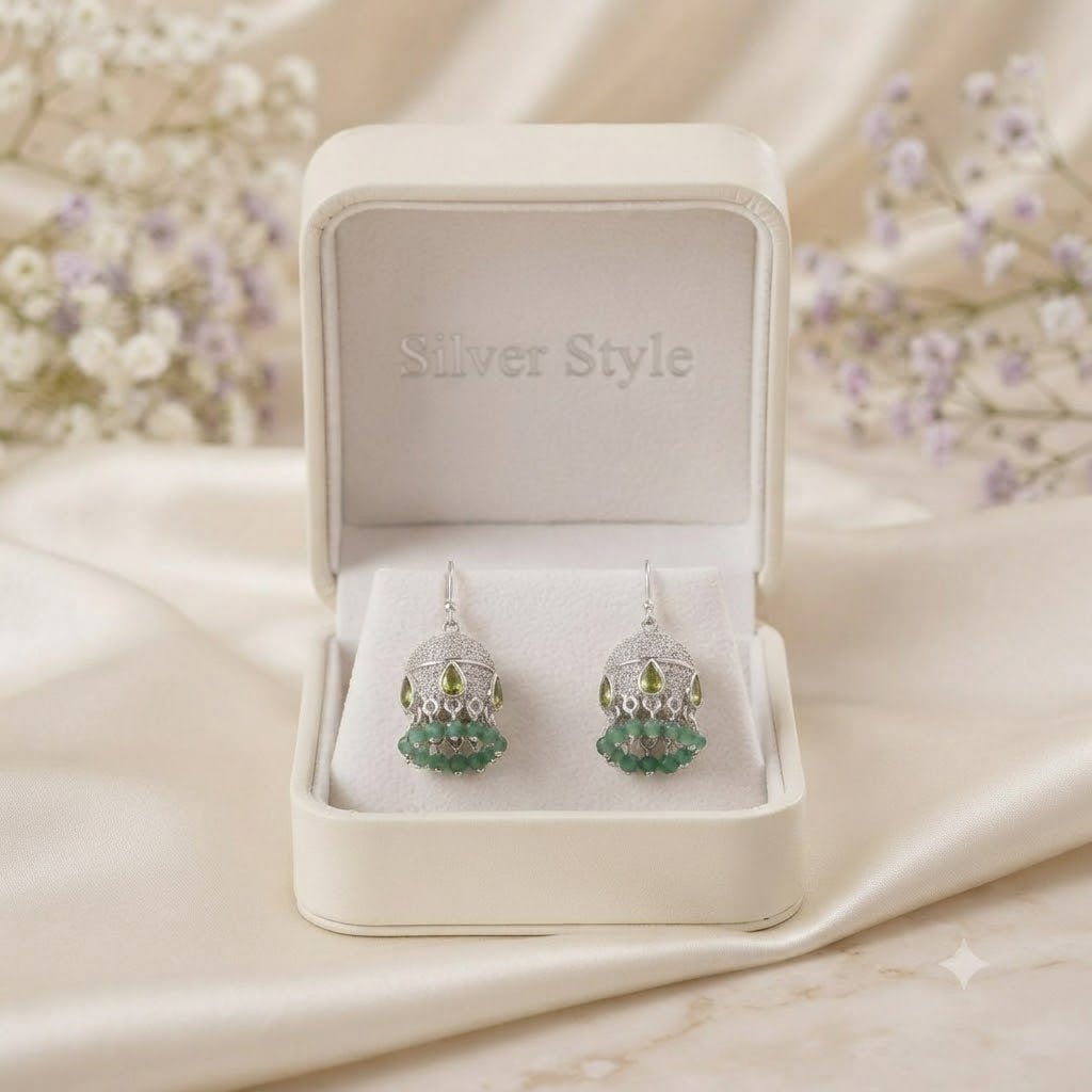 Handcrafted green onyx and peridot jhumka earrings