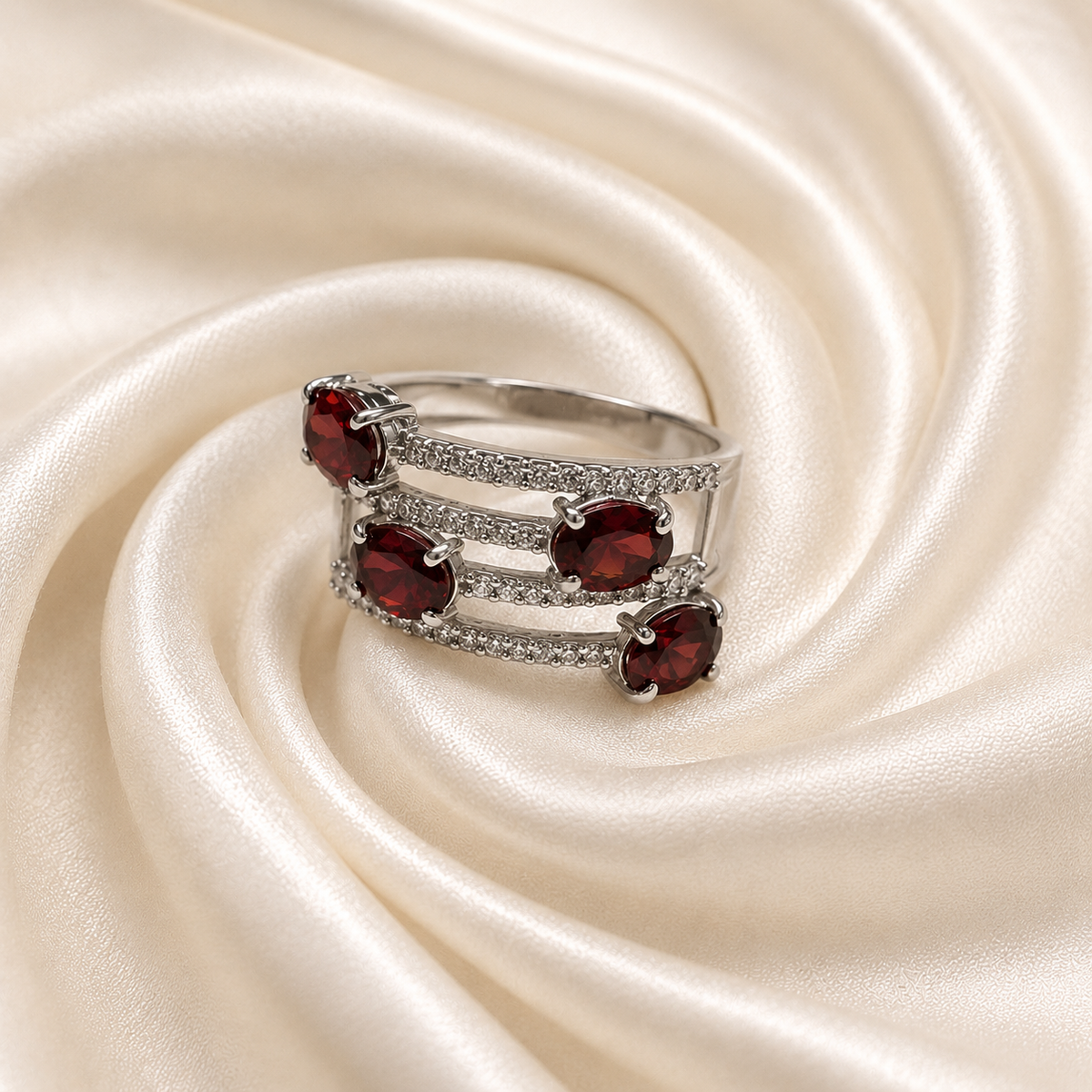 Multi Stone Garnet Ring in Authentic 925 Sterling Silver