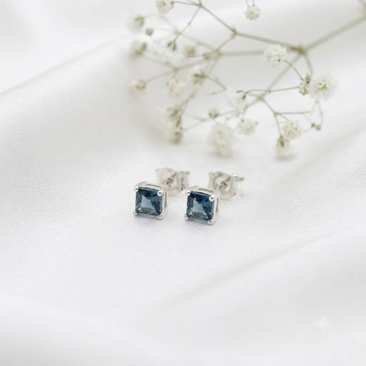 London Blue Topaz square stud earrings in 925 sterling silver
