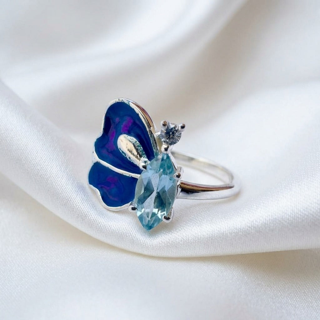 Blue Butterfly Statement Ring 925 Silver