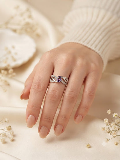 Bypass Amethyst Ring 925 Sterling Silver Jewelry with Oval Purple Amethyst