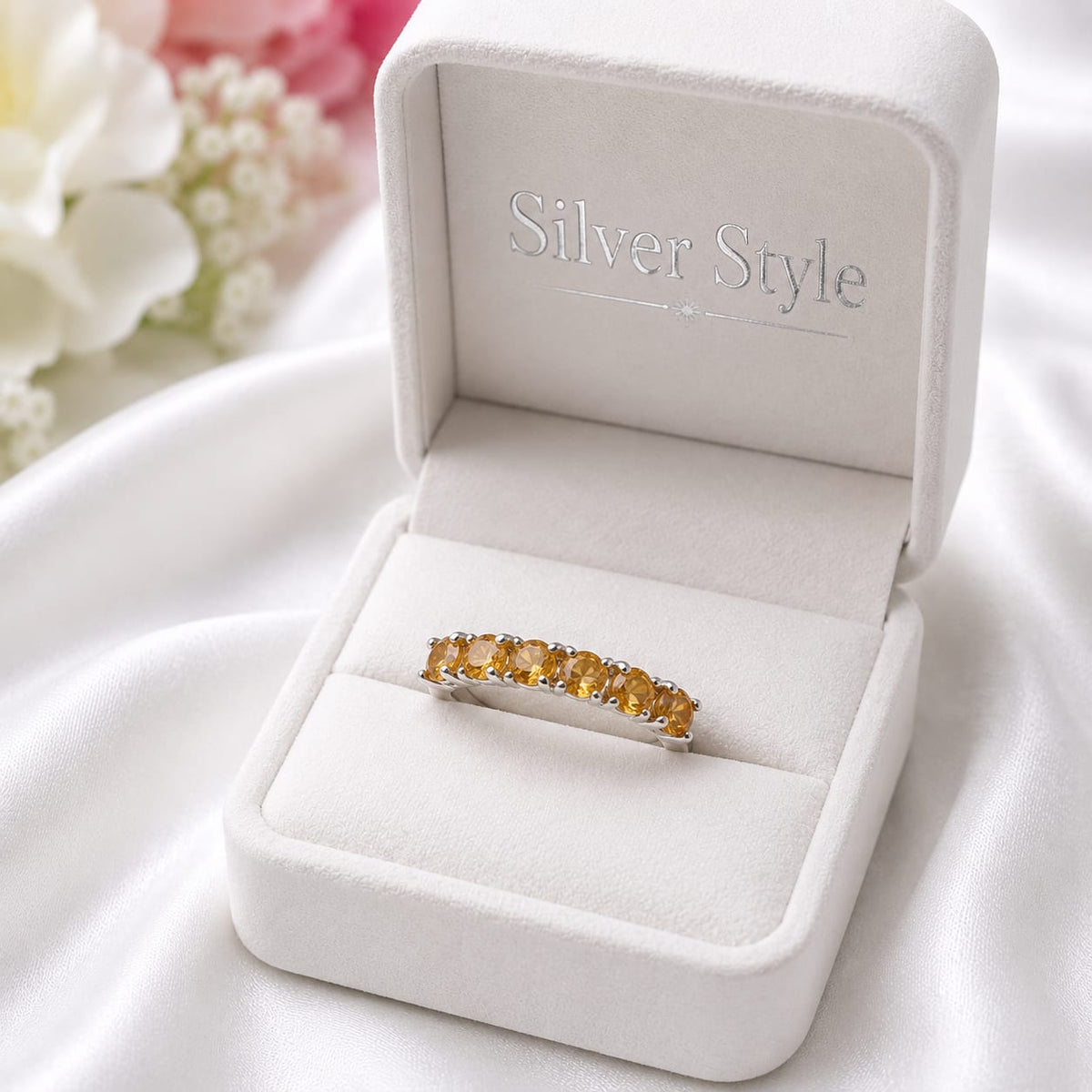 Citrine Band Ring in Authentic 925 Sterling Silver