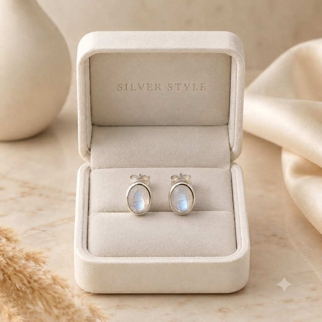 Rainbow gemstone oval stud earrings in 925 sterling silver
