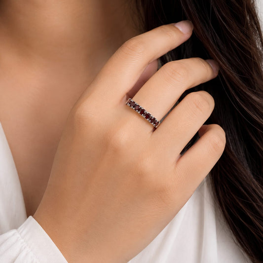 Garnet Band Ring in Authentic 925 Sterling Silver