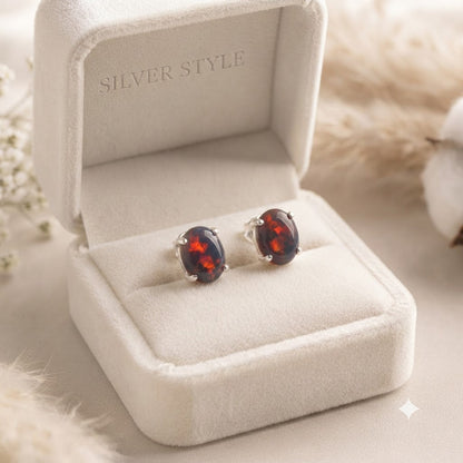 Black Opal stud earrings in 925 sterling silver with green and red play of colour