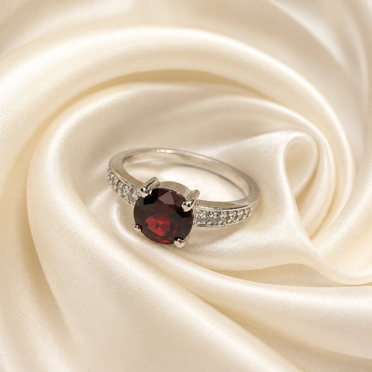 Pave Garnet Ring in Authentic 925 Sterling Silver