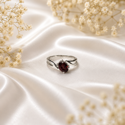 Red Garnet Oval Bypass Ring in 925 Sterling Silver