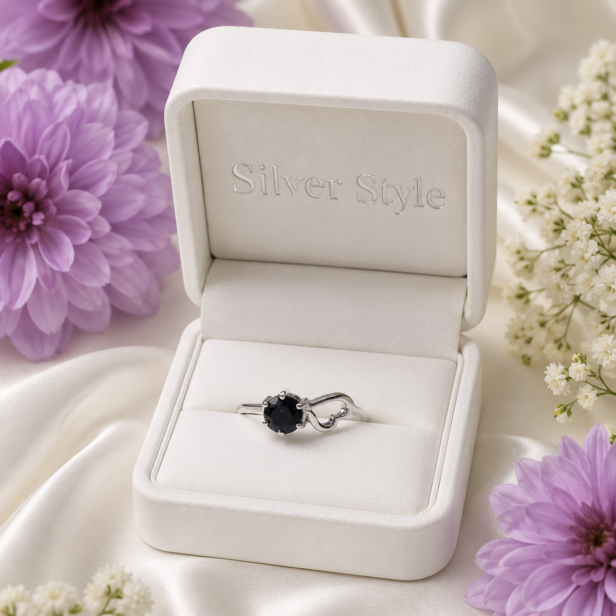 Heart Black Onyx Ring in Authentic 925 Sterling Silver
